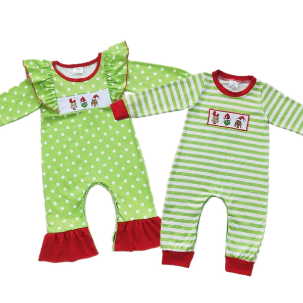 Green Guy Embroidered Rompers
