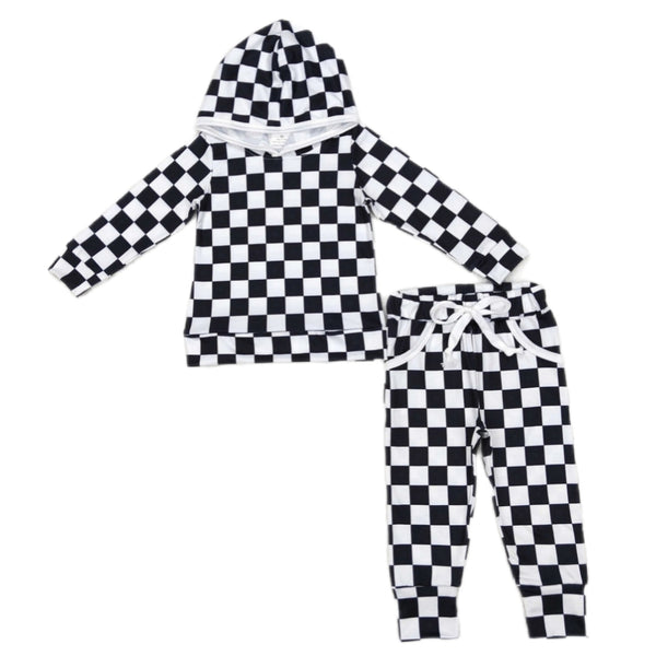 Black Checkered Hoodie Set