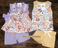 Boy girl summer zoo animal Safari outfits shorts tanks