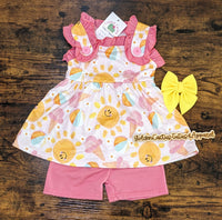 Sunshine and ICE cream ruffle summer girls set beach dress