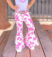 Pink Cow Print Flares