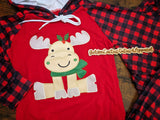 Embroidered Plaid Moose Hoodie Set