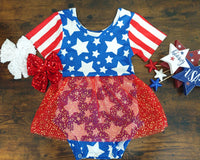 4th of July sparkly flag romper Leotard tulle glitter stars