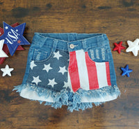 Shredded frayed cut off jean shorts girl toddler baby 4th of July