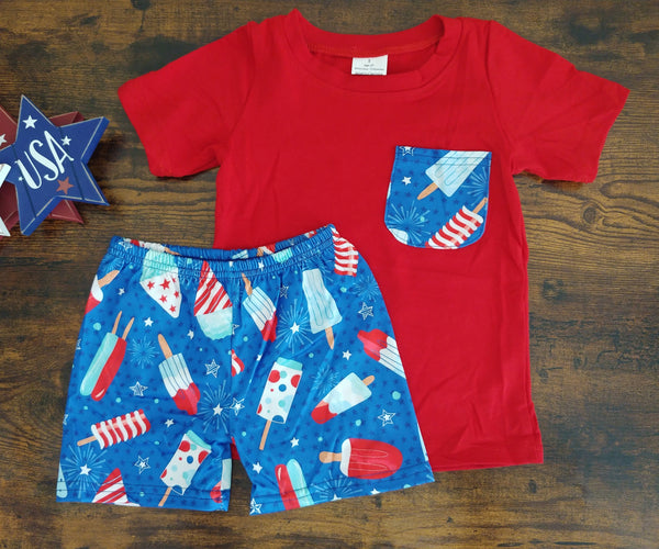 Bomb pop firecracker 4th of July boy outfit shorts T-shirt tee