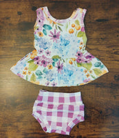 Conjunto de bummie floral (0-3 meses)