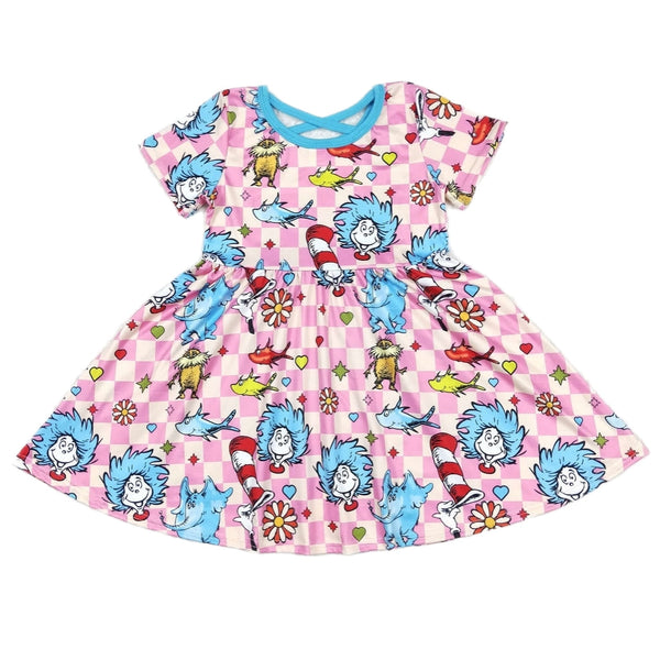 Pink Checkered Seuss Dress (3T and 4T)