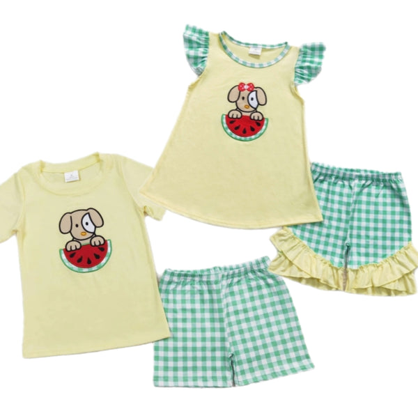 Embroidered Watermelon Dogs Sets