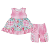 Shorts-Set mit Blumenmuster und Gingham-Muster