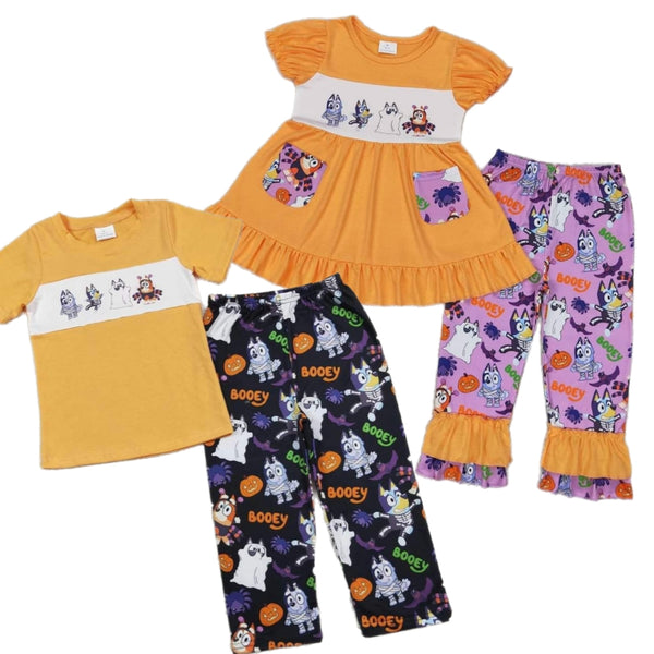 Halloween dog cute pants set purple and orange ruffles