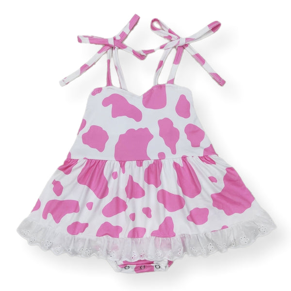 Pink cow print dress romper lace outfit birthday