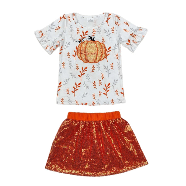 Glitter Pumpkin Skirt Set