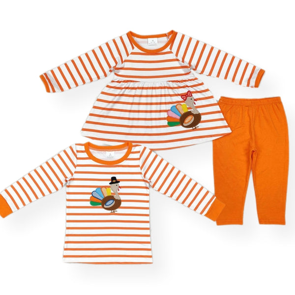 Embroidered Orange Striped Sets