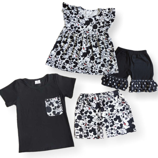 Black & White Mouse Shorts Sets