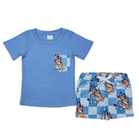 Blue Checkered Dog Set