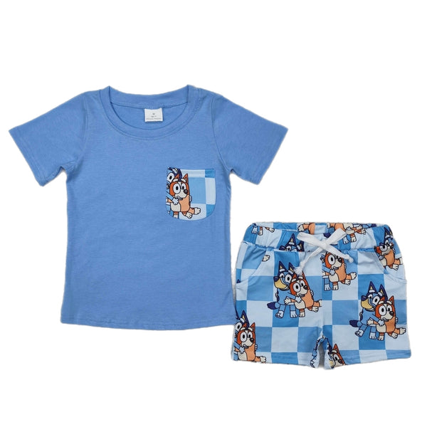 Blue Checkered Dog Set