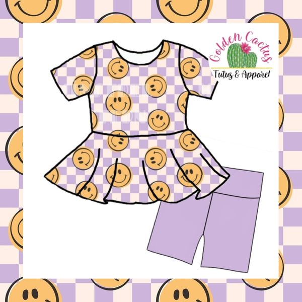 Spring Smiley Peplum Biker Shorts Set (PRE PRODUCTION. 4-5 WEEK TAT. CLOSES 02/07)