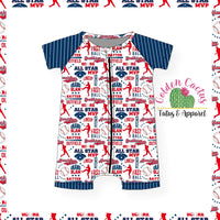 Baseball Zip Up Shorts Romper  (PRE PRODUCTION. 3-4 WEEK TAT. CLOSES 02/28)
