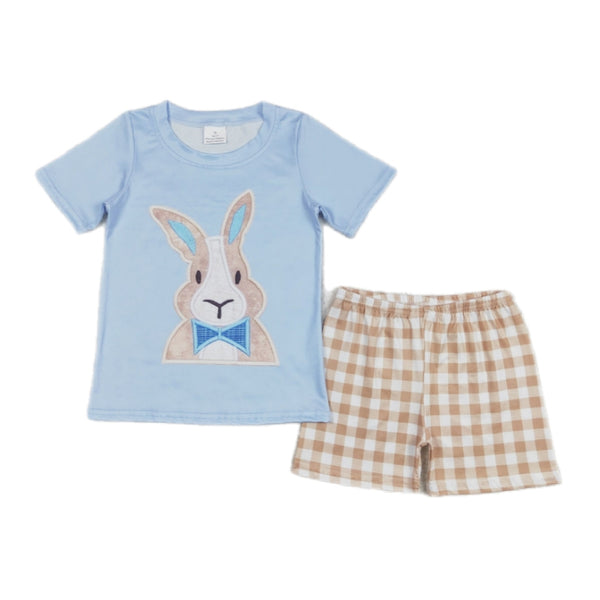 Beige & Blue Bunny Shorts Set