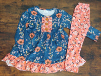 Conjunto floral rosa y azul