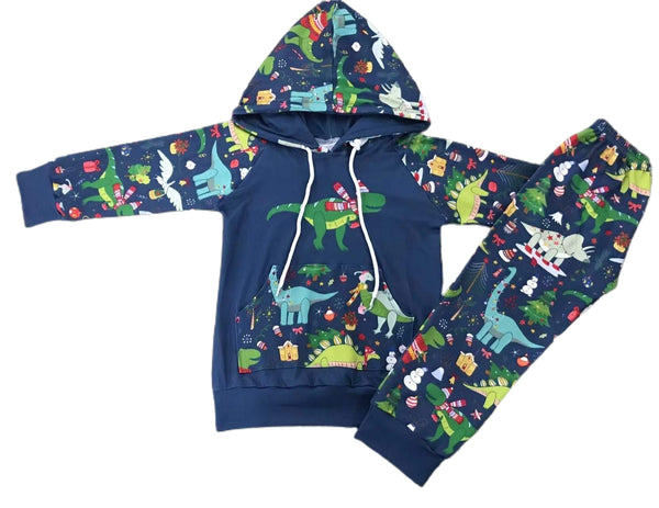 Conjunto de sudadera con capucha de dinosaurios navideños