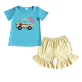 Embroidered School Bus Shorts Set