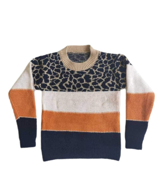 Leopard and Stripes Knit Sweater