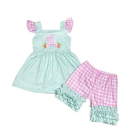 Shorts-Set mit Rüschen in Mintgrün und Rosa