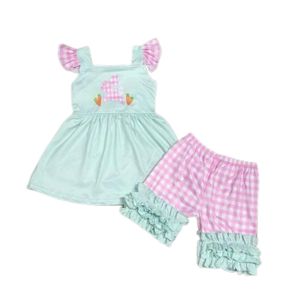 Shorts-Set mit Rüschen in Mintgrün und Rosa