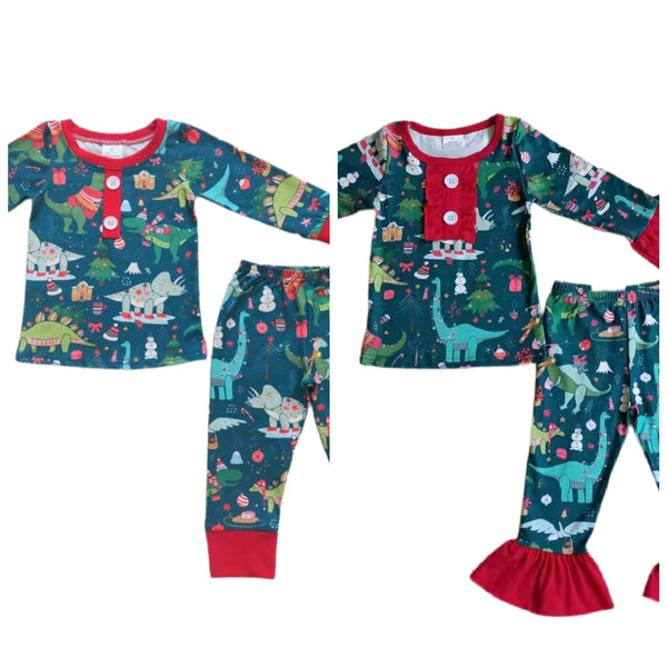 Green Christmas Dinosaurs Pajamas