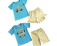 Embroidered School Bus Shorts Set