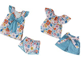 Blue Floral Shorts Sets